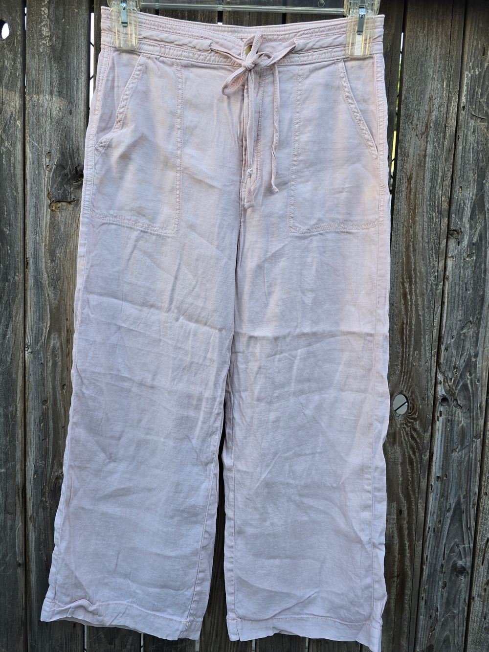 American Eagle Light Pink Drawstring Wide Leg Linen Pants Size 6 - Picture 4 of 14